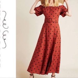 Maeve by Anthropologie burnt orange Polka Dot Midi Dress US size 8